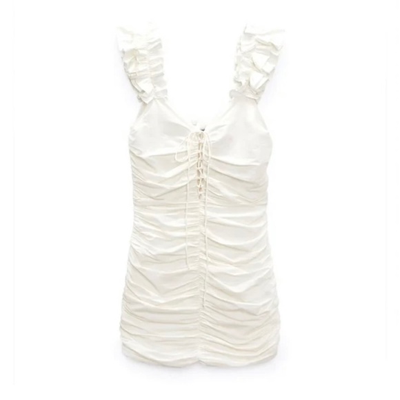 New ZARA Mini Draped Linen Blend Dress - Picture 8 of 11